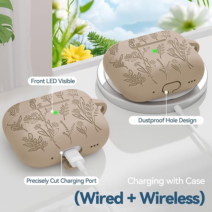 Ekoonpft for Airpods Pro 3 Case, Flower Engraved Cases for Apple AirPods Pro 3rd Generation 2025, Soft Silicone Cover for Men Women Girly with Cleaning Kit & Keychain, Anti-Scratch, Shockproof