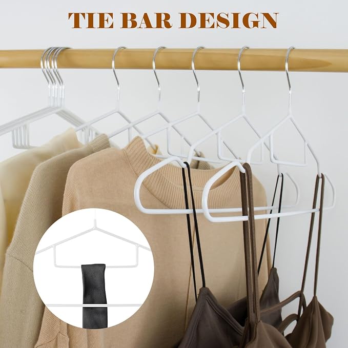 Clothes Hangers 20Pack,White Metal Hangers with Tie Bar,Non-Slip Heavy Duty Hanger with Shoulder Notches for Dress and Camisole,Space-Saving Shirt Hanger（White）