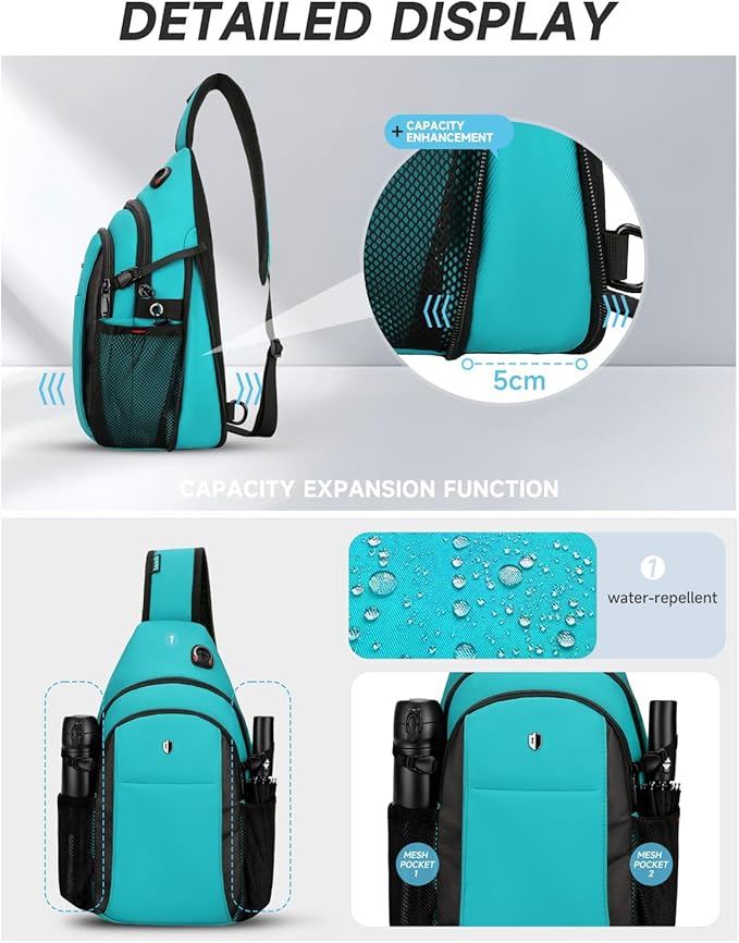 Expandable Sling Bag for Women, Turquoise Anti-Theft Crossbody Bag with Water Bottle Pocket, Summer Travel Essentials for Beach, Theme Park & College, Compatible with 11 inch iPad, Switch 2