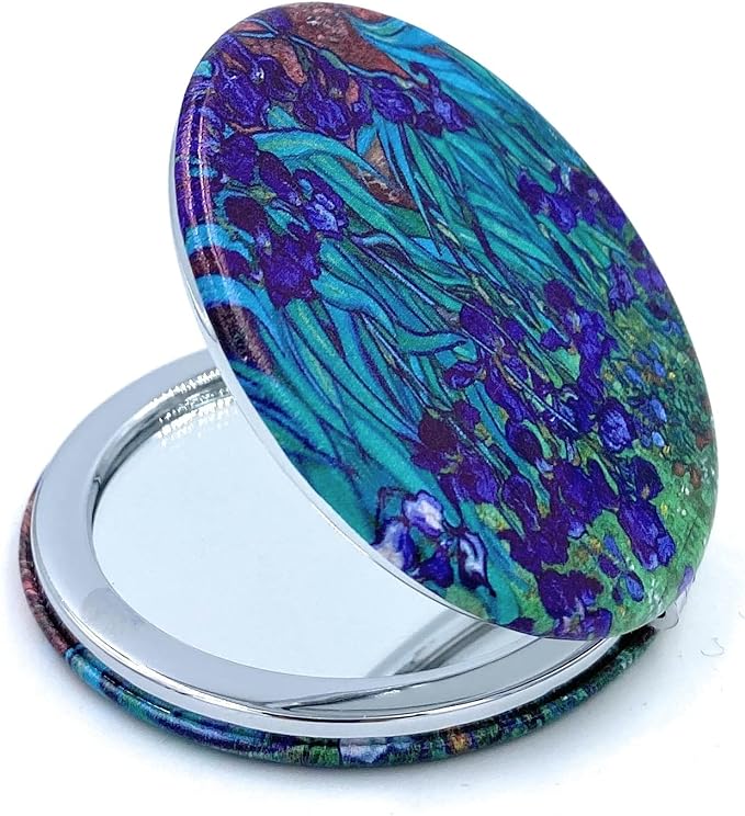 Pocket Mirror for Women Small Travel Mirror Magnifying Van Gogh Irises Flower Purse Mirror Compact Unique Gift for Artistic Mom
