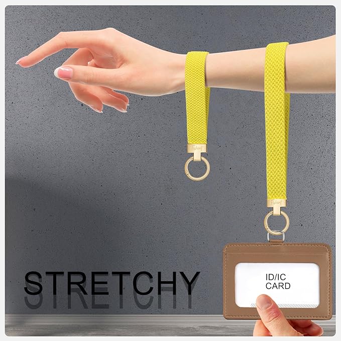 Fishent Stretchy Wristlet Keychain, Cute Key Chain, Woven Wrist Lanyard for Car Keys with 3 Keyrings and D-ring for Women Men