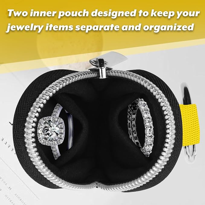 Portable Ring Organizer Case with Keychain, Traveling Ring Holder Storage Bag, Anti-Lost Keychain Container for Rings, Jewelry (2, Yellow)