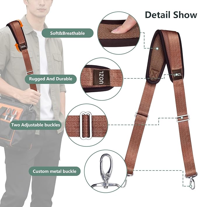 67 Inch Shoulder Straps, Soft with Ultra-Thick Fixed Shoulder Pad, Two Way Independently Adjustable Buckle Replacement Straps for Laptop Bag Messenger Bag Tool Bag Luggage,Brown