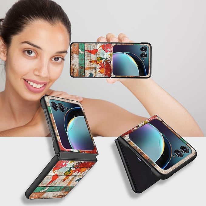 for Motorola Razr Plus 2025 Case,for Razor Plus 2025 Phone Case Cute Slim Hard PC Ultra-Thin Anti-Scratches Shockproof Protective Cover,Wood World Map