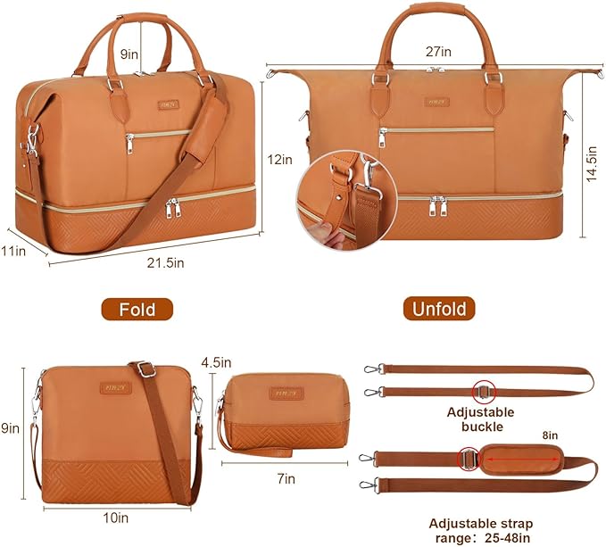 ITIEZY Weekender Overnight Bag for Women - Large Travel Duffel Bag with Shoe Compartment, Gym Duffel Bag Hospital Bag Carry On Tote Bags for Airplanes with Crossbody Bag Toiletry Bag 3Pcs Set