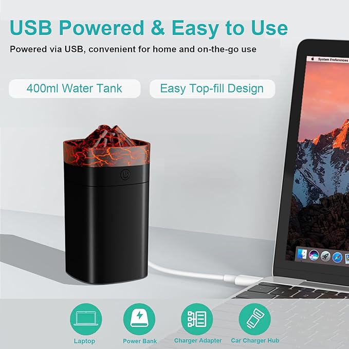 Portable Small Humidifier, 400ml Cool Mist Humidifiers for Bedroom, USB Powered Desktop Humidifier with Light for Car, Office, Travel, Plants, Auto Shut-Off, 2 Mist Modes, Super Quiet, Black-Crackle