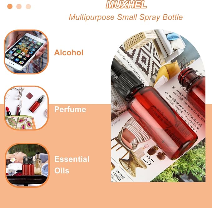 60 Pcs 1 oz Amber Spray Bottles with Sticker and Funnel, Anti-UV Fine Mist Mini Spray Bottles, Refillable Small Spray Bottle Travel Spray Bottle for Essential Oils and Various Liquids