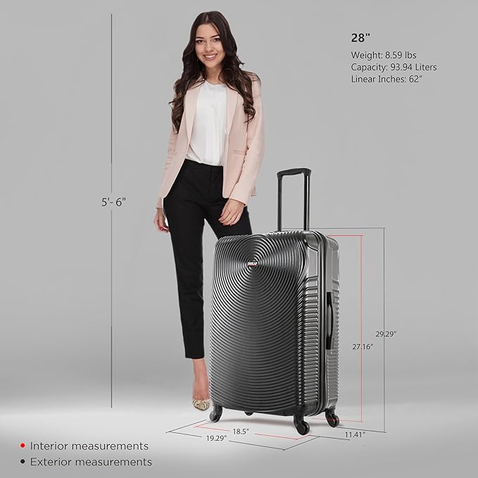 DUKAP INCEPTION Lightweight Hardside Spinner Luggage with Ergonomic Handles, Travel Suitcase with Four Spinner Wheels and Studs, 28-Inch Large Checked Luggage | Black