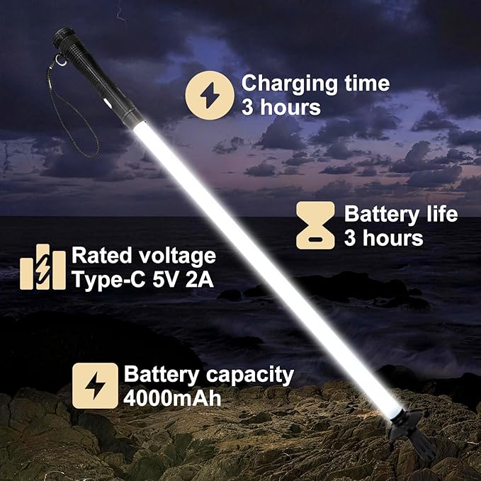 Rechargeable Ultra-Bright LED Light-Up Trekking Poles, Sci-Fi Lightsaber-Inspired Hiking Sticks, Lightweight for Outdoor Hiking, Camping & Night Walking, White Light