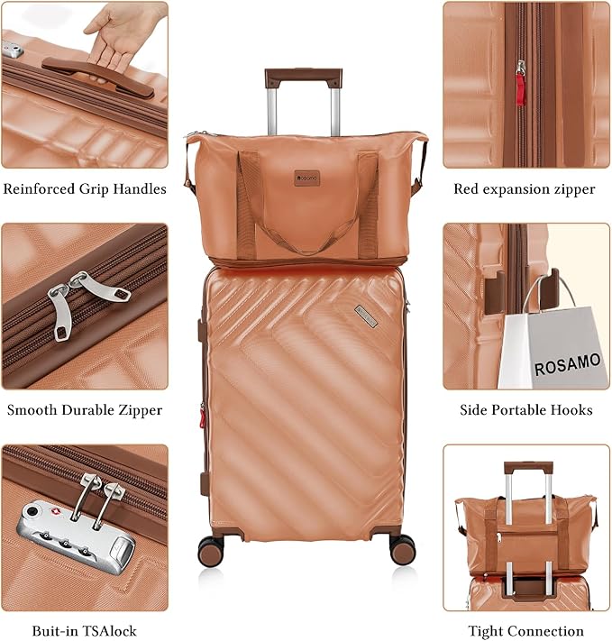 Rosamo 5 Piece Luggage Set Expandable Hardside, 20/24/28in Suitcases with Matching Travel Bags, 22x14x9 Airline Approved Carry On, TSA Lock, Spinner Wheels, ABS+PC