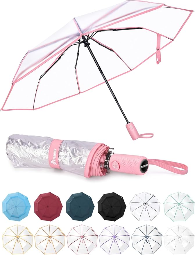 PTEROMY Windproof Travel Umbrellas for Rain and Sun, Withstands 85MPH Winds Auto Open Close Folding Umbrella with Ergonomic Handle, Quick Dry Canopy for Commuting or Backpack