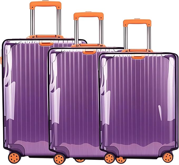 3 Pieces Suitcase Cover for Luggage TSA Approved Clear PVC Waterproof Suitcase Protectors Fits 20 24 28 Inch Wheel Baggage, Travel Essentials Accessories