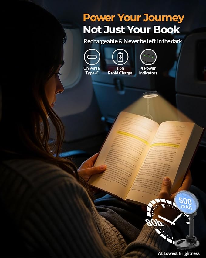 Reading Lights for Books in Bed:18 LED Rechargeable Clip-on Book Light with Timer & Memory Eye Caring 3 Color Temperature Stepless Dimming Portable Night Lamp Gifts for Men Kids Book Lovers