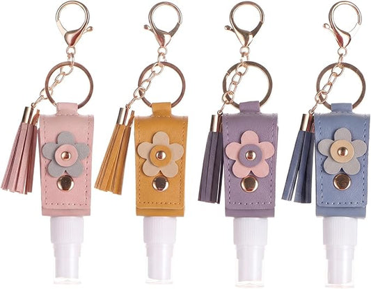 4pc Keychain Holder, 30ml Refillable Travel Bottles for Hand Sanitizer Lotion,Clip on Keychain for Purse Backpack