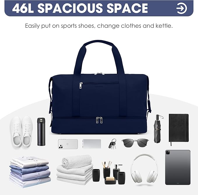 Oeihuivt Weekender Bags for Women - 21 Inch Large Travel Duffel Bag 2-Piece Set with Shoe Compartment, Heavy-Duty Canvas Leather Carry On Overnight Tote