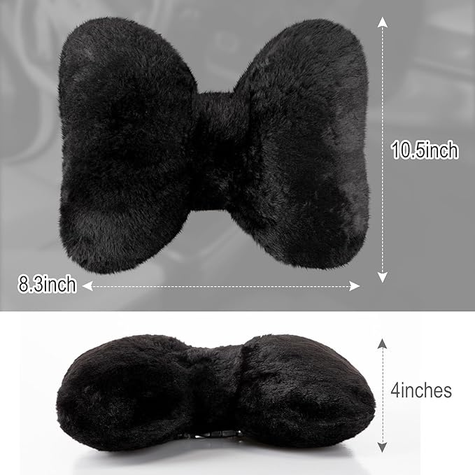 Macarrie 2 Pcs Car Neck Pillow Velvet Bow Headrest Pillow Soft Comfortable Seat Neck Support Cute Bow Car Accessories for Driving Travel Driver Chair Girl Style Interior Decor (Solid,Black)