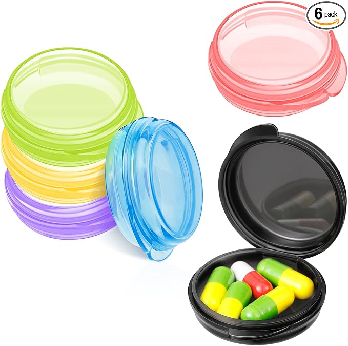 Patelai 6 Packs Small Pill Organizer Box, Travel Pill Container Portable Daily Mini Medicine Case Holder for Pocket Purse Briefcase Cod Liver Oil Jewelry Beads Earplug Storage Box(Bright Color)