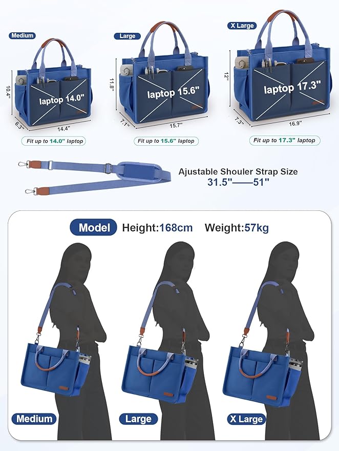 FIORETTO Womens Canvas Tote Bag Purse with Individual Compartment, Zipper Top, Reinforced Bottom & Luggage Sleeve