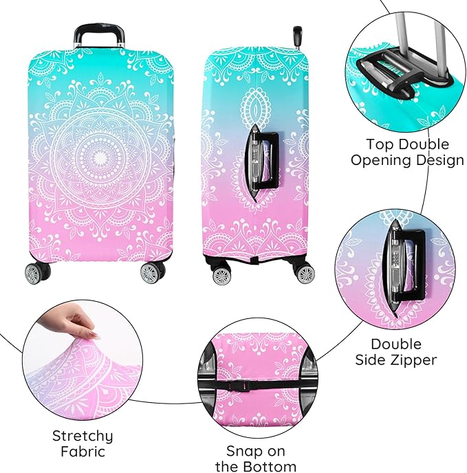 Luggage Covers for Suitcase Elastic Suitcase Covers Luggage Protector Anti-scratch Fits 24-26 Inch Pink Blue Mandala