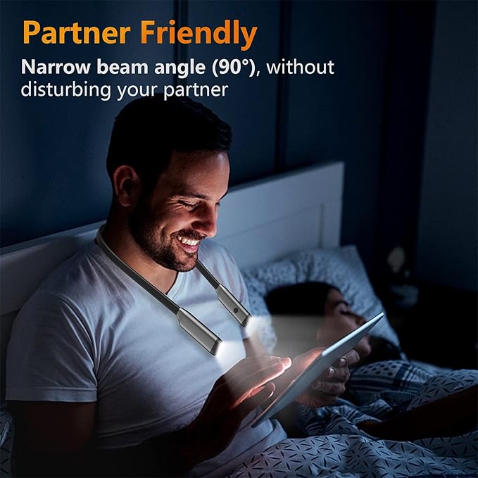 Book Light LED Neck Reading Light,Bendable Rechargeable Book Light for Reading in Bed,Eye Friendly - 3 Colors & 3 Brightness Levels Perfect for Bookworms Kids Crafts Knitting Travel (Gray)