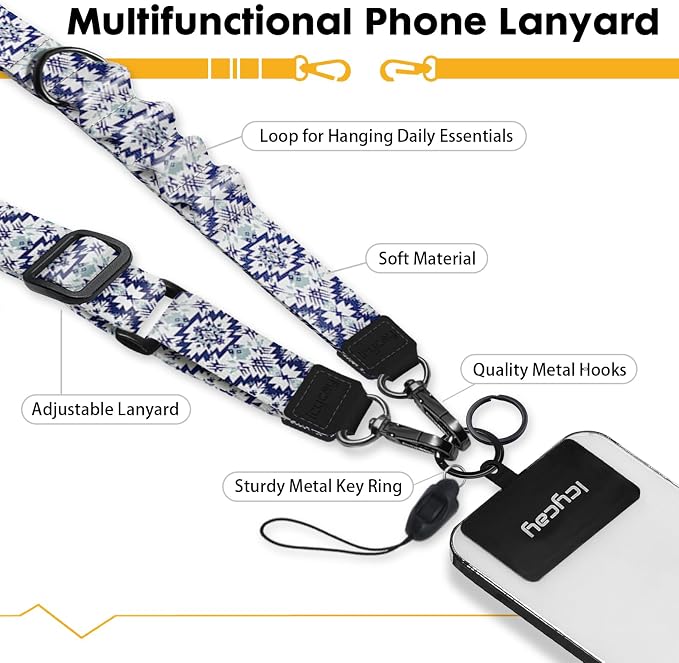 Icycay Phone Lanyard Crossbody, Boho Cell Phone Strap for Around The Neck Adjustable, Bohemian Anti Theft Cute Lanyard for ID Holder Keys Accessories Travel Essential