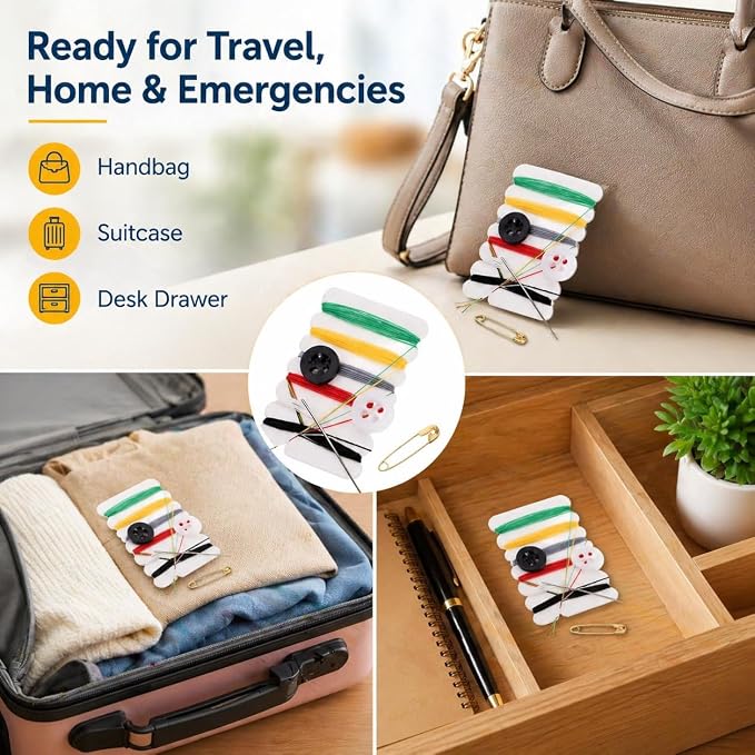 100pcs Sewing Kit - Portable Emergency Repair Kit with Pre-Threaded Needles, Buttons & Pins - Travel Essentials for Quick Clothing Fixes, Beginners & Hotel - Mini Mending Set for Kids & Home Storage
