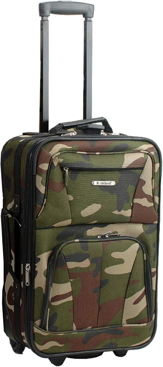 Rockland Fashion Softside 4 Piece Luggage Set, Expandable, (14" Tote/19"/24"/28"), Camo