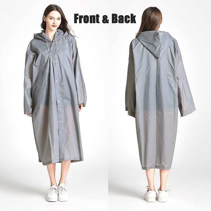 COOY Rain Coats (2 Pack) - Reusable EVA Rain Ponchos For Adults Rain Jackets Raincoats For Men Women