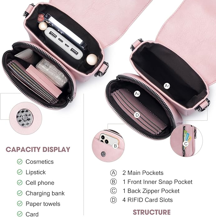 POIUGOYA Crossbody Bags for Women,Small Crossbody Purse with Triple Compartments,Cell Phone Wallet with Card Slots for Travel | Small