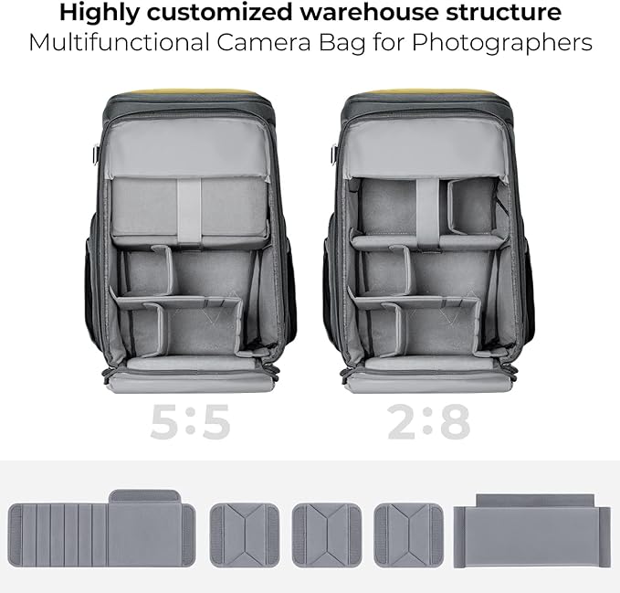 K&F CONCEPT Professional Camera bag Backpack 25L Large Capacity Camera Case with Raincover 15.6 Inch Laptop Compartment Compatible with Canon/Nikon/Sony/DJI Mavic Drone Travel Camera Backpack