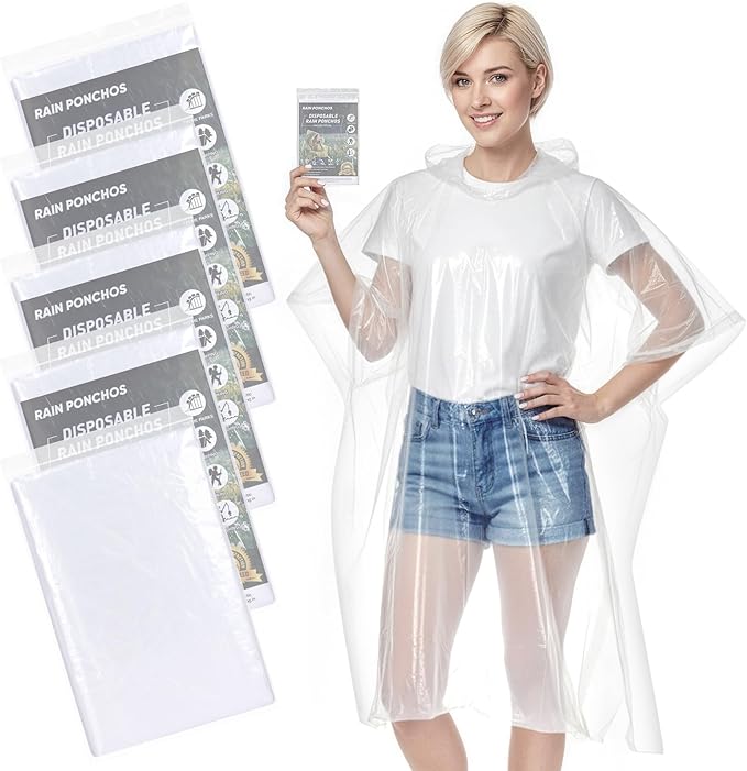 APEXUP Disposable Rain Ponchos for Adults, 5PK/10PK/50PK Emergency Rain Poncho for Camping Hiking Travelling