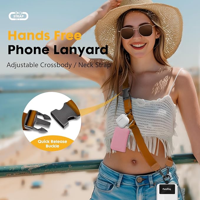 Icycay Phone Lanyard Crossbody, Brown Cell Phone Strap for Around The Neck Adjustable, Minimalist Teacher Anti Theft Cute Lanyard for ID Holder Keys Accessories Travel Essential