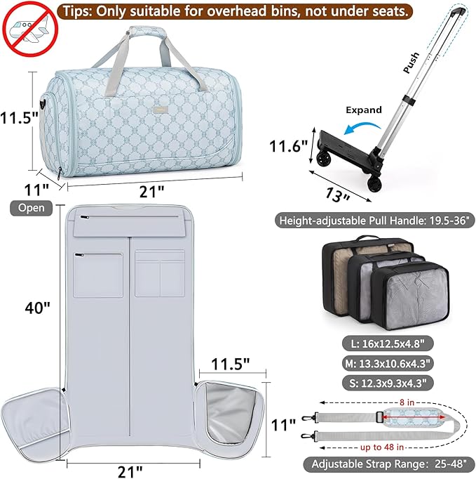 Rolling Garment Bags for Travel - Carry on Convertible Garment Duffle Bags with Wheels for Men Women, 4 in 1 Large Travel Duffel Bags with Shoes Compartment Hanging Suit Dress Weekender Bag 4pcs Set