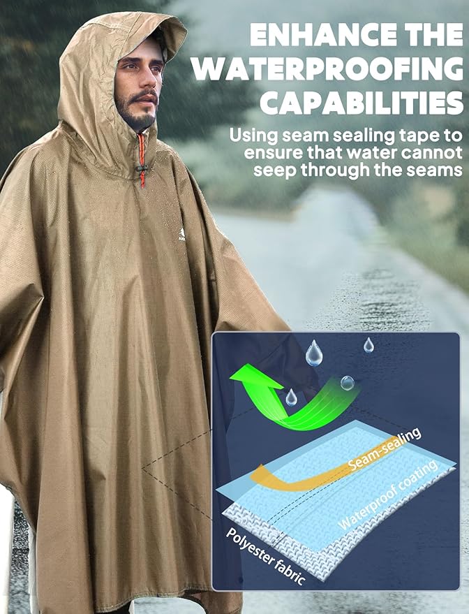 ANYOO Hooded Rain Poncho for Adults Waterproof Lightweight Rain Coat for Men Women Reusable Rain Jacket for Emergency Outdoor