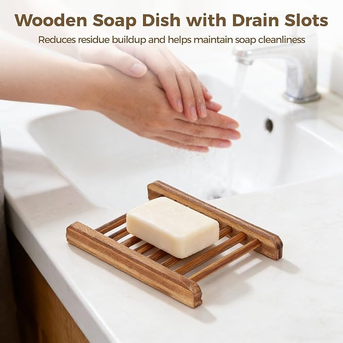 60PCS Soap Saver Set,Bamboo Soap Holder Including 20 Wood Soap Dishes with Waterproof Lacquer, 20 Loofah Soap Pads, 20 Cotton Linen Drawstring Soap Bags, Soap Saver Set for Bathroom, Shower, Travel