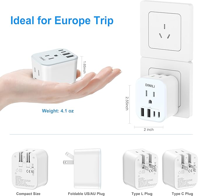 Australia Travel Plug Adapter, Foldable Power Adapter with 4 USB(2 USB C Port) and 2 Outlets Charger, 2 in 1 Type A/I Travel Adapter for US to Japan Canada Mexico Australian AU Argentina Fiji