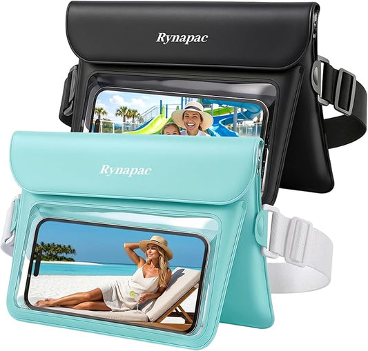 2 Pack Waterproof Fanny Pack for Woman Man, IPX8 Swimming Dry Belt Bag, Passport Wallet Phone Pouch Double Space, Elastic Waistband, Beach Cruise Vacation Essentials