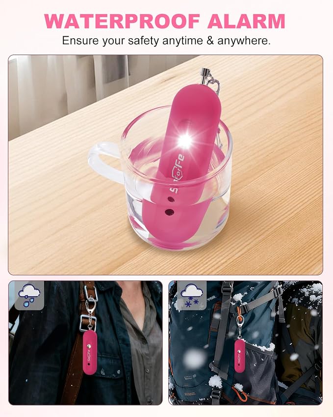 Personal Safety Alarm for Women - Waterproof Rechargeable Security Alarm - 140dB Extra Loud Siren with SOS Strobe Light - Self Defense Keychain for Women Girls Teens Seniors(Cherry)