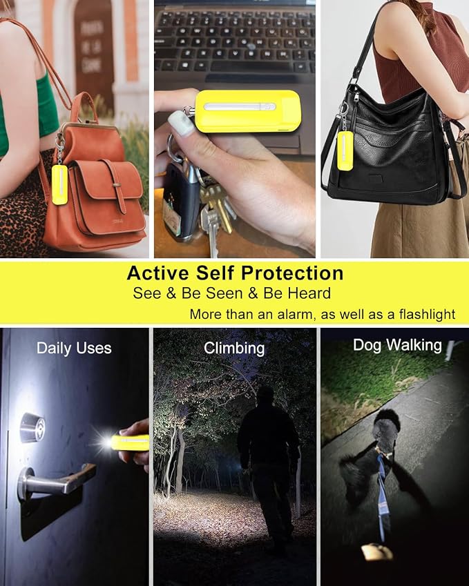 Personal Alarm for Women, Rechargeable with Safety Lights & Low Battery Notice, 130dB Siren with Extra Bright LED Flashlight Strobe Light for Emergency, Dual Light Sources Safety Keychain