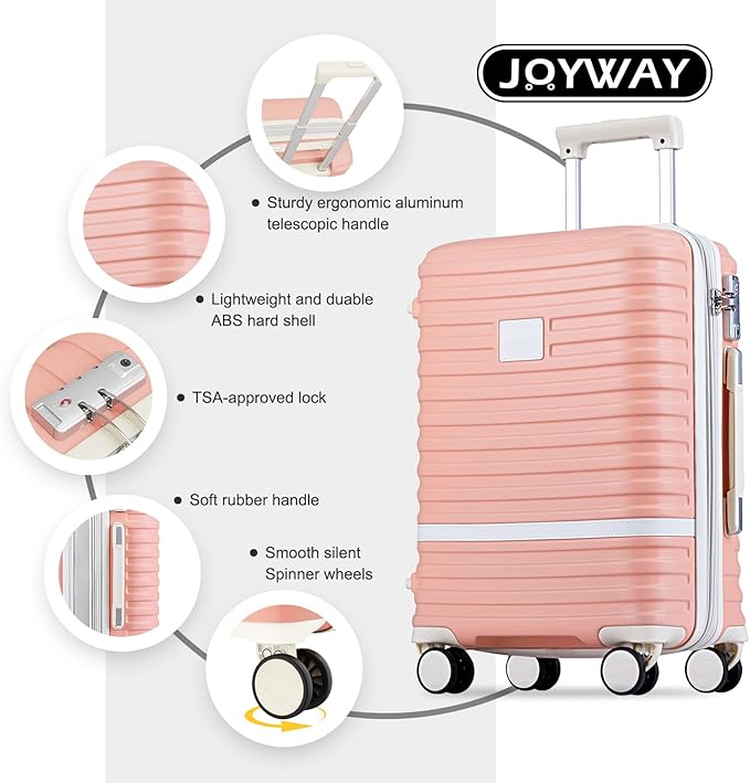 Joyway 24 Inch Checked Luggage, Expandable Suitcase with Spinner Wheel, 3 Piece Hard Shell Luggage Set with TSA Lock(Pink)