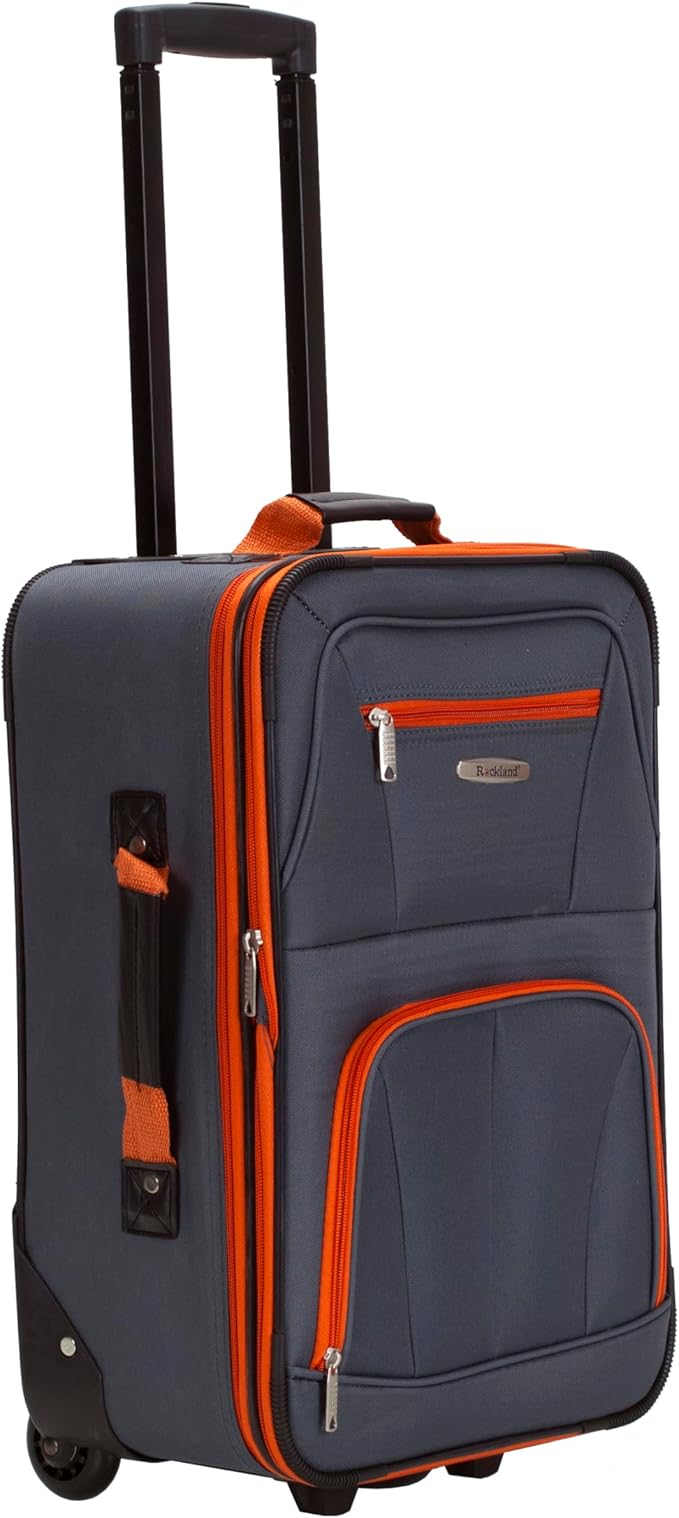 Rockland Fashion Softside 2 Piece Luggage Set, Expandable, (14" Tote/19" Upright), Charcoal