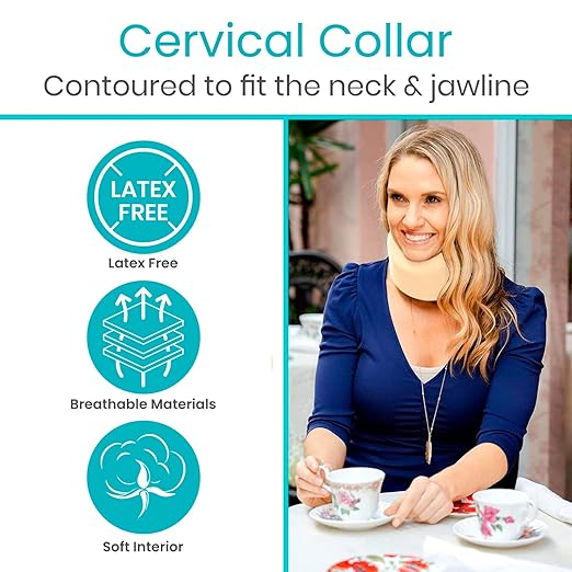 Vive Cervical Collar Neck Brace for Neck Pain and Support for Women & Men - Soft Foam Brace for Pain Relief - Comfortable Corrector Wrap for Posture, Sleeping, Radiculopathy, & Spine (Beige, 4 inch)