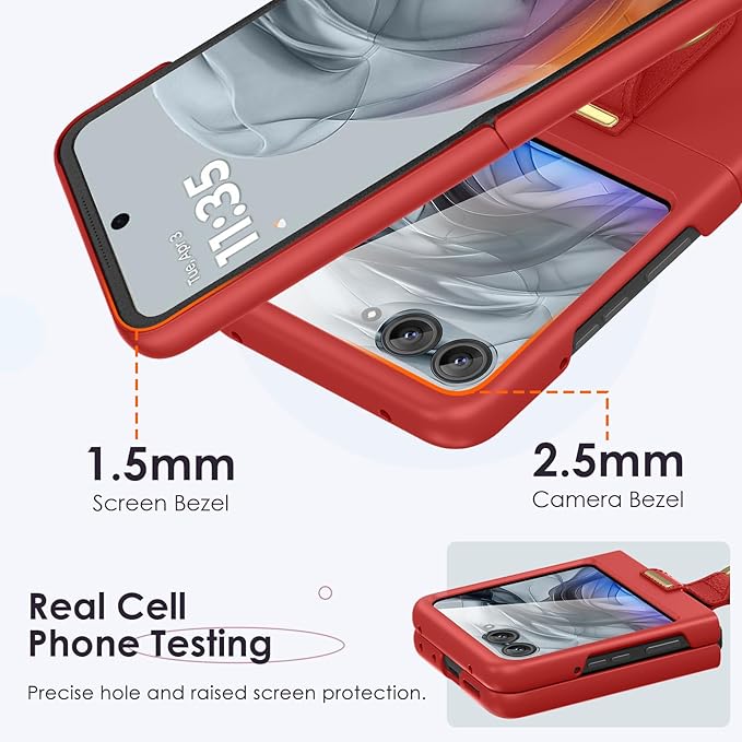 Maxdara for Motorola Razr 2026/2025/2024 Case [Not Fit Ultra or Plus], with Built-in Screen Protector & Ring Holder, Slim Protective Case for Moto Razr 2026 & Razr 2025 (Red)