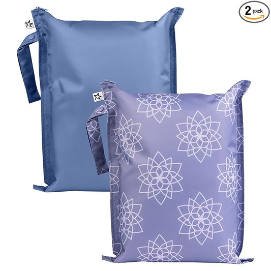 Tiny Twinkle Mess Proof Wet Bags | 2-Pack Reusable Waterproof Wet Bags for Swimsuits | Baby Clothes | Travel & Diaper Bag (Lotus)
