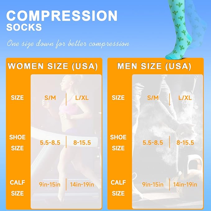 cerpite Compression Socks for Women & Men 6 Pairs Knee High Compression Socks 20-30 mmhg Best for Running,Nurse,Travel