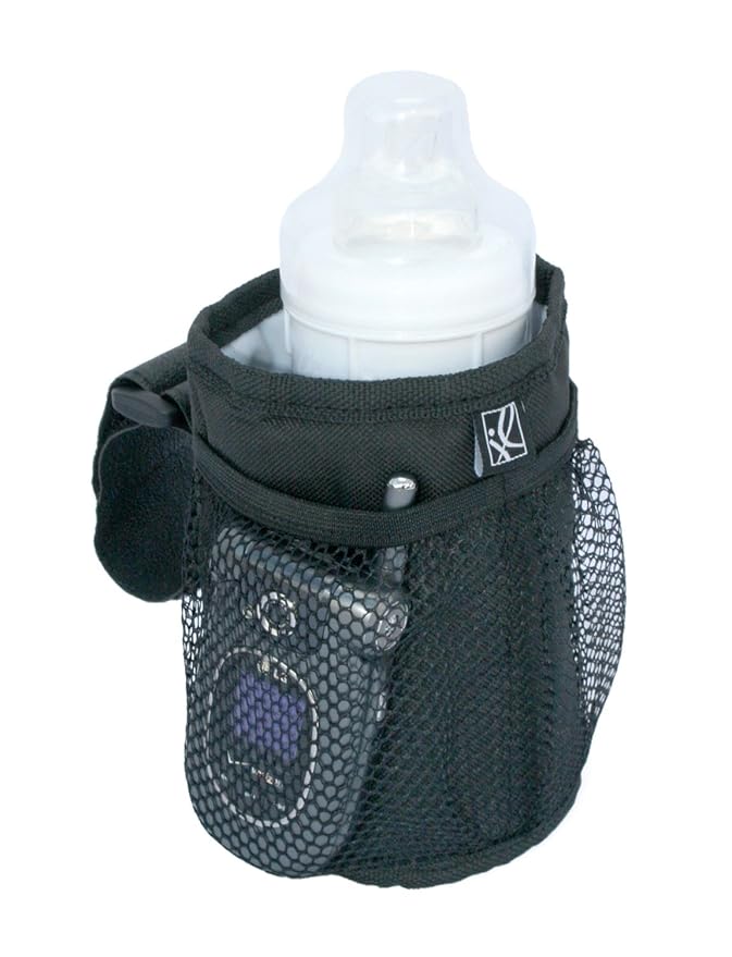 J.L. Childress Cup 'N Stuff Stroller Cup & Phone Holder - Accessories for Baby Strollers, Wheelchairs, Scooters, Walkers, Universal Fit for UPPAbaby, Doona, & More, Drink & Bottle Holder - Black