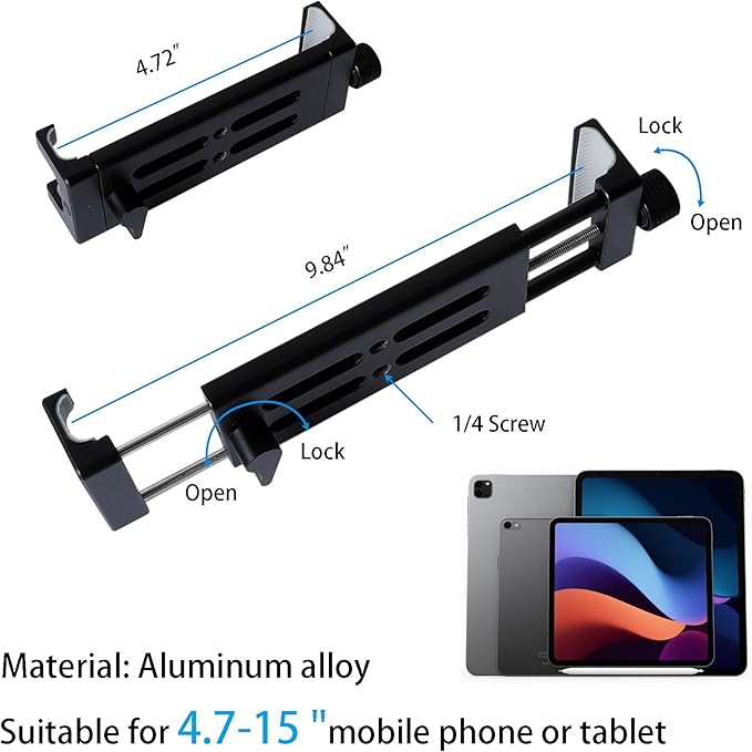 Exercise Bike Tablet Mount for iPad – Adjustable Spin Bike & Treadmill iPad Holder Stand, Compatible with Microphone Stands, Stationary Bicycles, and Devices Ranging from 4.7 to 13 Inches