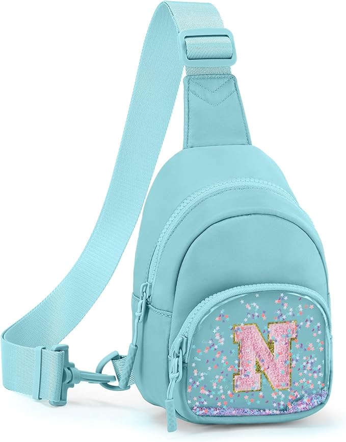 Viverte Birthday Gifts for Girls Small Clear Initial Sling Bag Crossbody Bag Purse Fanny Packs Personalized Monogrammed Gifts for Girls for Travel (Icing Blue-N)