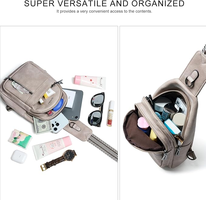 LATMAP 7L Sling Bag For Women Men Backpack Fanny Pack Crossbody Chest Travel Shoulder Belt Bags Purse Handbag PU Leather