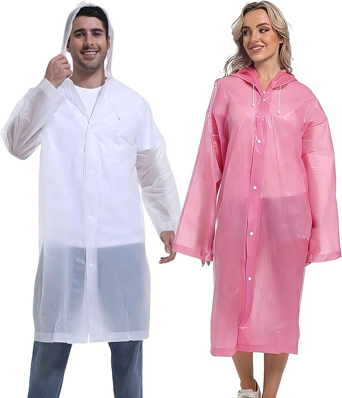 2PCS Rain Ponchos for Adults Reusable Rain Coats for Adults Rain Jackets Raincoats for Men Women
